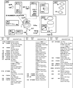 Carburetor Diagram and Parts List for 115432-0135-XX  Briggs and Stratton Engine